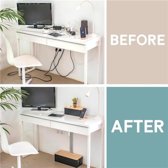 Natural Wood Cable Management Box [Set of Two] Large & Medium Cord Organizer Box - Picture 6 of 6